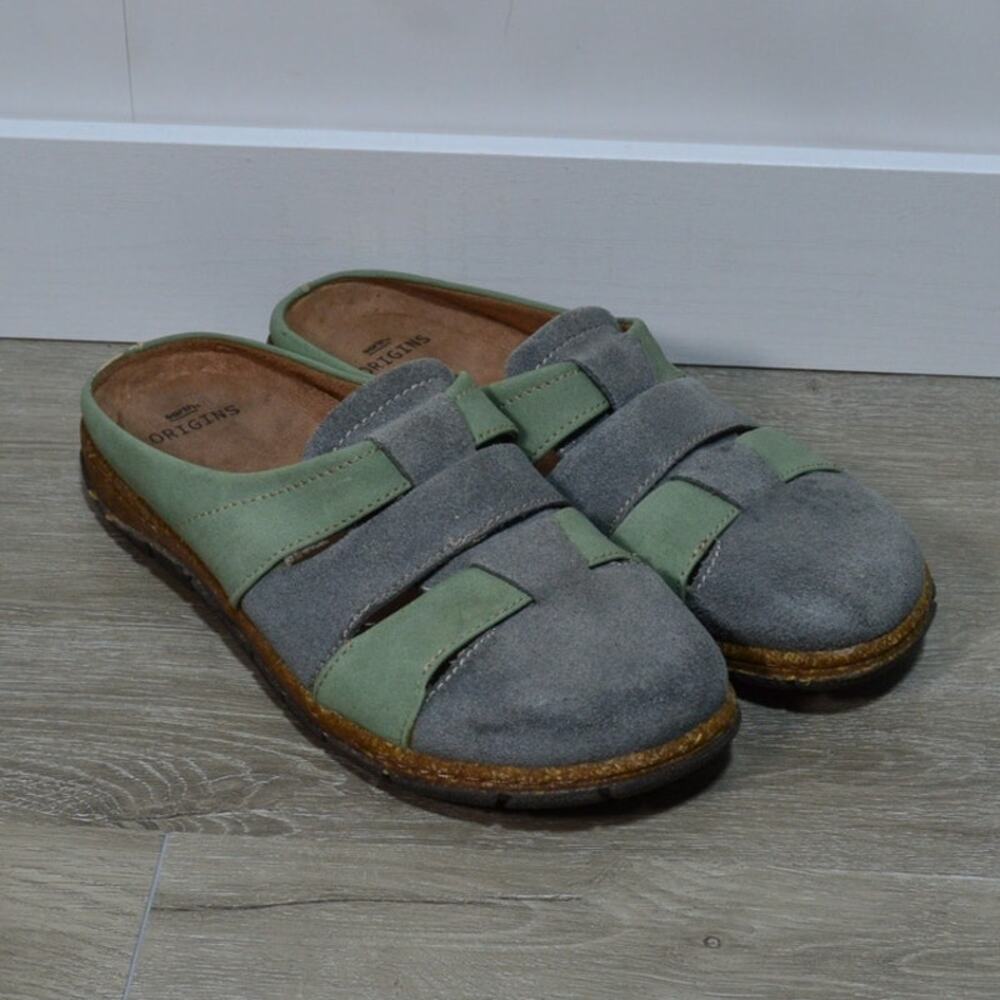Earth Origins Ellery Green & Blue Suede Clog Mules Size 9.5